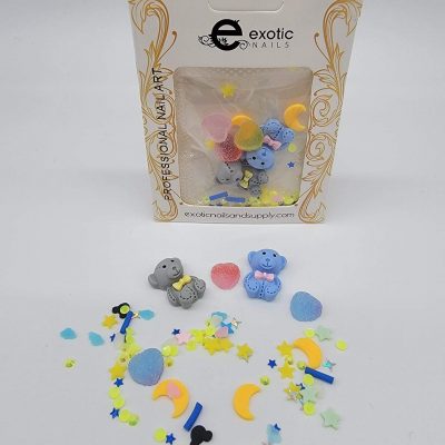 Kawaii Exotic nails Osito Azul confeti