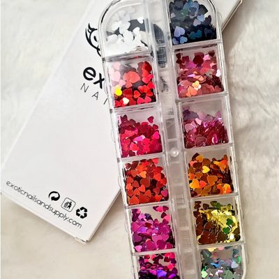 Caja Exotic Nails Acetato de Corazon diferente tamaño