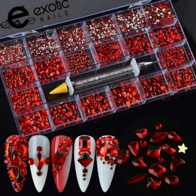 Cristal Mix Exotic Nails Caja Premium Rojos