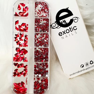 Cristal Mix Exotic Nails Figuras y redondo Rojo