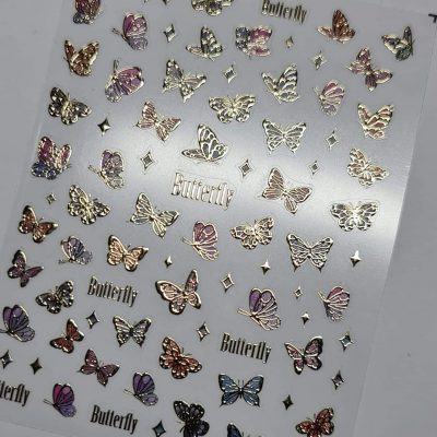 Stiker Lovely Nails multicolor mariposa dorada