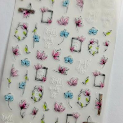 Stiker lovely nails flor azul/rosa