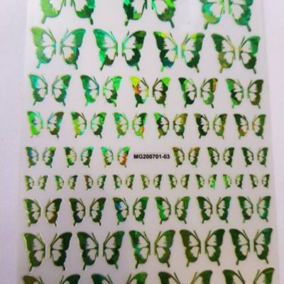 Stiker Lovely Nails Mariposa verde Holografica