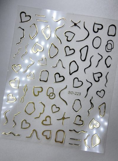 Stiker Lovely Nails Contorno y corazón Dorado