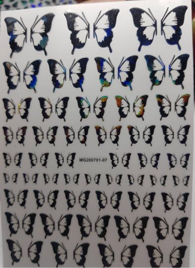 Stiker Lovely Nails Mariposa Grafito Holografica