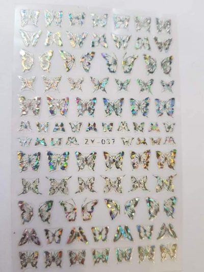 Stiker Lovely Nails Mariposa Plata 37