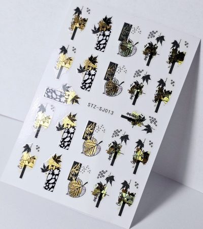Stiker Otoño Hojas de Arce Negro con dorado