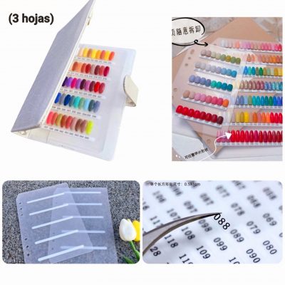 Libro para muestrario color marfil
pasta dura y 3 hojas de acrilico para colocar los tips