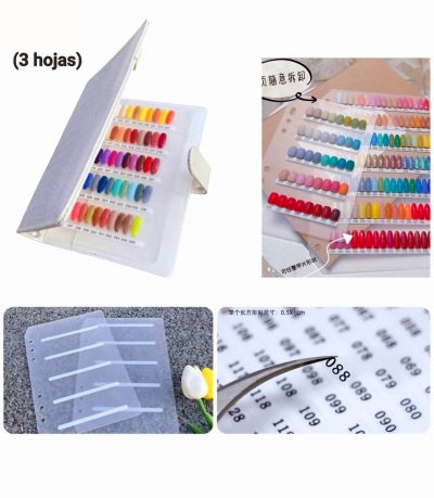 Libro para muestrario color marfil
pasta dura y 3 hojas de acrilico para colocar los tips
